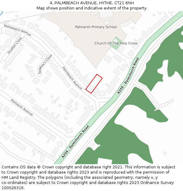 4, PALMBEACH AVENUE, HYTHE, CT21 6NH: Location map and indicative extent of plot