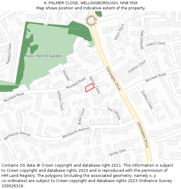 4, PALMER CLOSE, WELLINGBOROUGH, NN8 5NX: Location map and indicative extent of plot