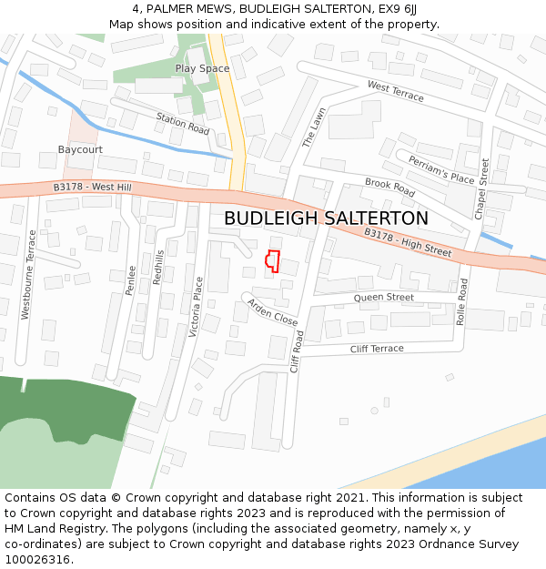 4, PALMER MEWS, BUDLEIGH SALTERTON, EX9 6JJ: Location map and indicative extent of plot