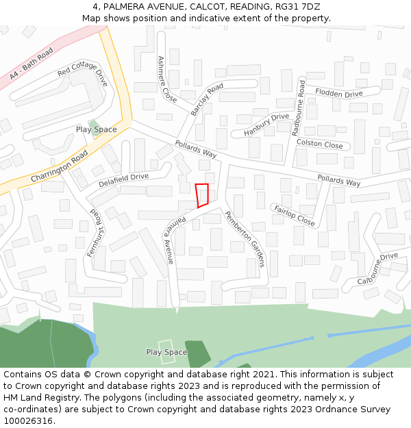 4, PALMERA AVENUE, CALCOT, READING, RG31 7DZ: Location map and indicative extent of plot