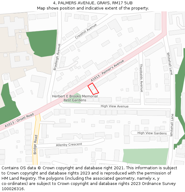 4, PALMERS AVENUE, GRAYS, RM17 5UB: Location map and indicative extent of plot