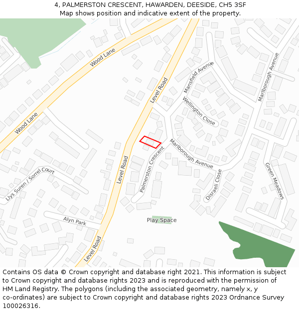 4, PALMERSTON CRESCENT, HAWARDEN, DEESIDE, CH5 3SF: Location map and indicative extent of plot