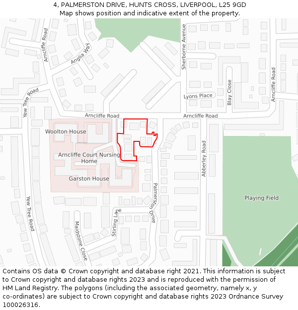 4, PALMERSTON DRIVE, HUNTS CROSS, LIVERPOOL, L25 9GD: Location map and indicative extent of plot