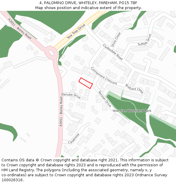 4, PALOMINO DRIVE, WHITELEY, FAREHAM, PO15 7BF: Location map and indicative extent of plot