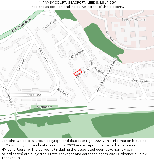 4, PANSY COURT, SEACROFT, LEEDS, LS14 6GY: Location map and indicative extent of plot