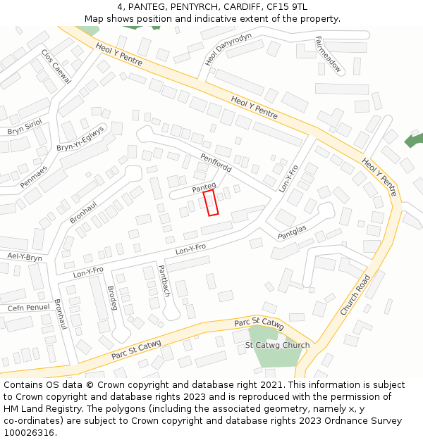 4, PANTEG, PENTYRCH, CARDIFF, CF15 9TL: Location map and indicative extent of plot