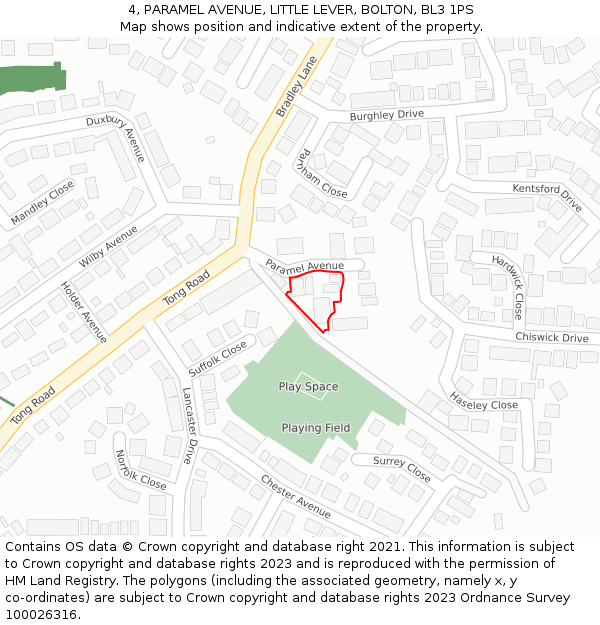 4, PARAMEL AVENUE, LITTLE LEVER, BOLTON, BL3 1PS: Location map and indicative extent of plot