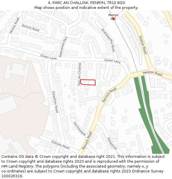 4, PARC AN CHALLOW, PENRYN, TR10 8QS: Location map and indicative extent of plot
