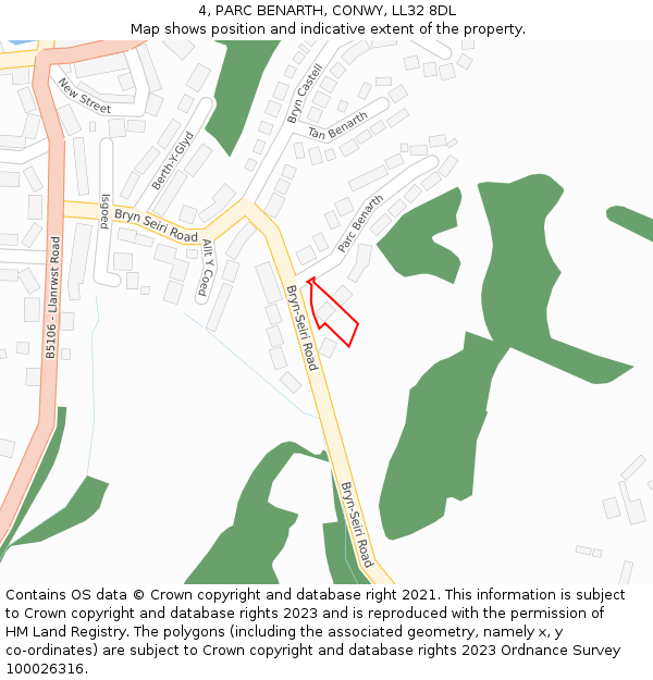 4, PARC BENARTH, CONWY, LL32 8DL: Location map and indicative extent of plot