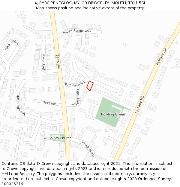 4, PARC PENEGLOS, MYLOR BRIDGE, FALMOUTH, TR11 5SL: Location map and indicative extent of plot