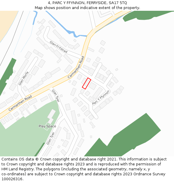 4, PARC Y FFYNNON, FERRYSIDE, SA17 5TQ: Location map and indicative extent of plot