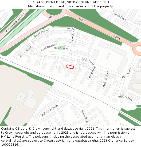 4, PARCHMENT DRIVE, SITTINGBOURNE, ME10 5BN: Location map and indicative extent of plot