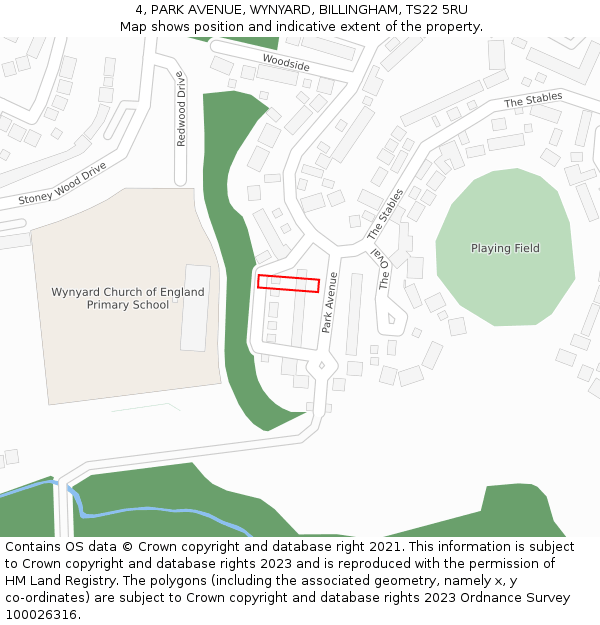 4, PARK AVENUE, WYNYARD, BILLINGHAM, TS22 5RU: Location map and indicative extent of plot