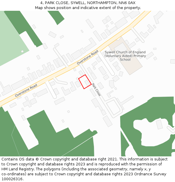 4, PARK CLOSE, SYWELL, NORTHAMPTON, NN6 0AX: Location map and indicative extent of plot