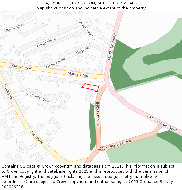 4, PARK HILL, ECKINGTON, SHEFFIELD, S21 4EU: Location map and indicative extent of plot