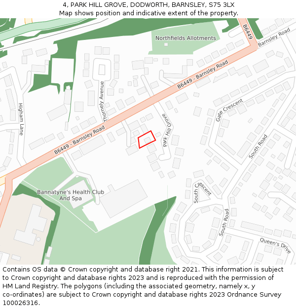 4, PARK HILL GROVE, DODWORTH, BARNSLEY, S75 3LX: Location map and indicative extent of plot