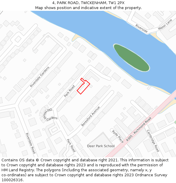 4, PARK ROAD, TWICKENHAM, TW1 2PX: Location map and indicative extent of plot