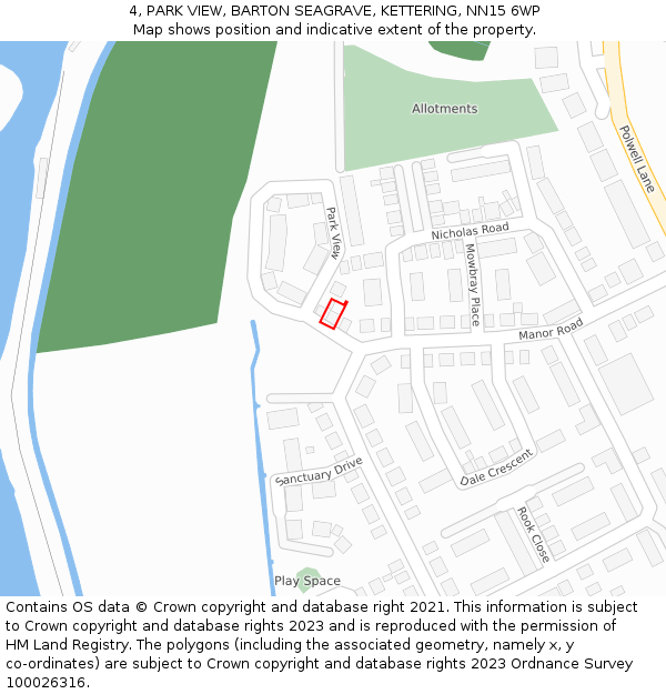 4, PARK VIEW, BARTON SEAGRAVE, KETTERING, NN15 6WP: Location map and indicative extent of plot