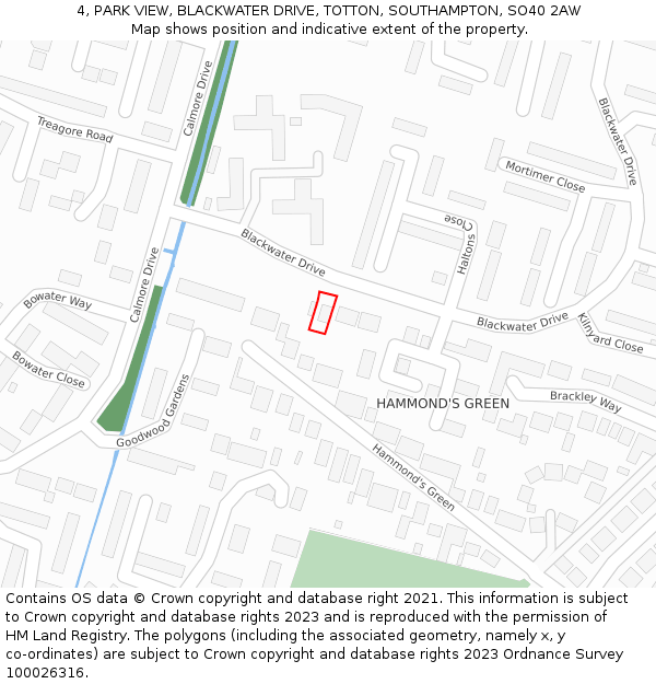 4, PARK VIEW, BLACKWATER DRIVE, TOTTON, SOUTHAMPTON, SO40 2AW: Location map and indicative extent of plot