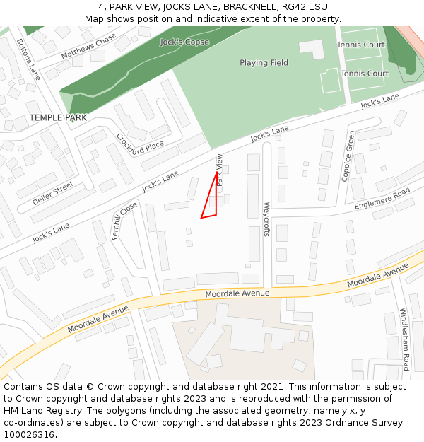 4, PARK VIEW, JOCKS LANE, BRACKNELL, RG42 1SU: Location map and indicative extent of plot