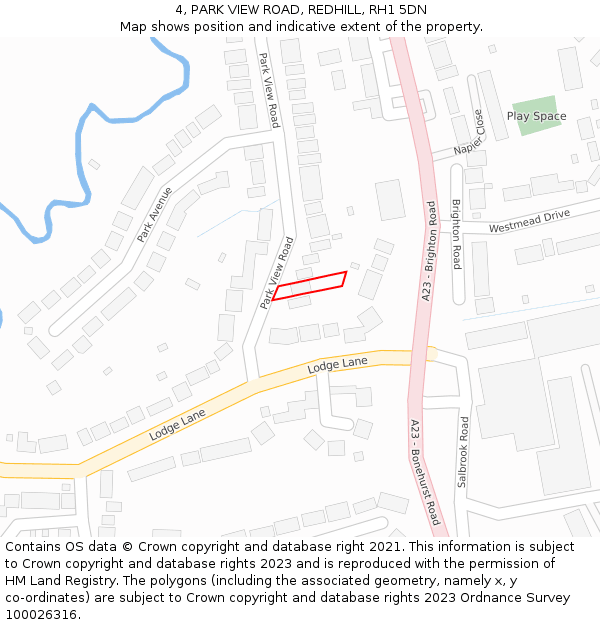 4, PARK VIEW ROAD, REDHILL, RH1 5DN: Location map and indicative extent of plot