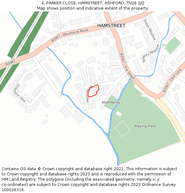 4, PARKER CLOSE, HAMSTREET, ASHFORD, TN26 2JQ: Location map and indicative extent of plot