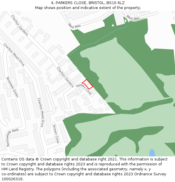 4, PARKERS CLOSE, BRISTOL, BS10 6LZ: Location map and indicative extent of plot