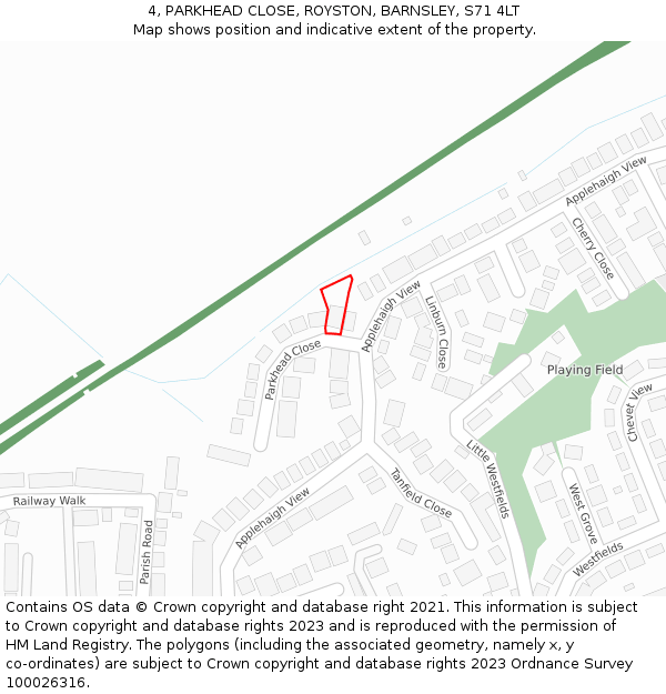 4, PARKHEAD CLOSE, ROYSTON, BARNSLEY, S71 4LT: Location map and indicative extent of plot