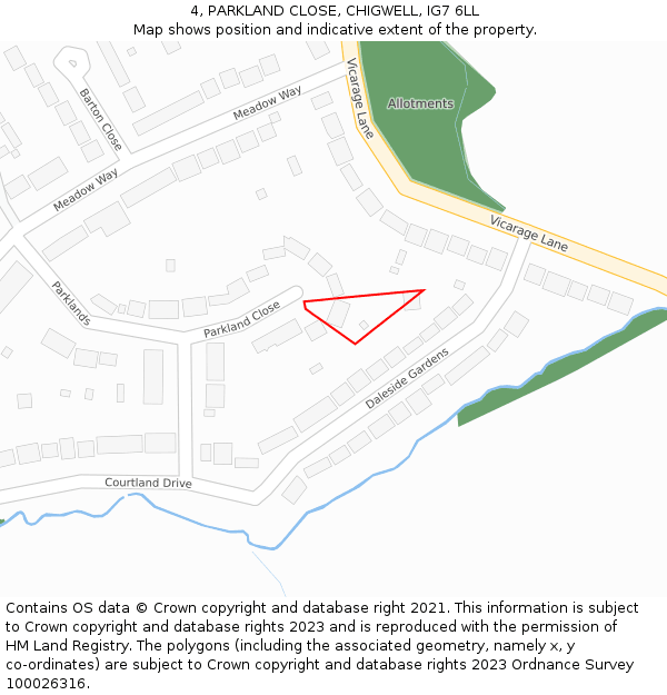 4, PARKLAND CLOSE, CHIGWELL, IG7 6LL: Location map and indicative extent of plot