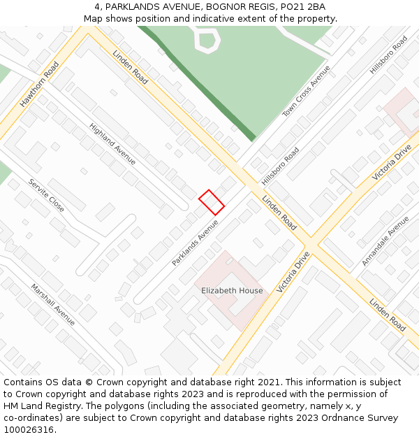 4, PARKLANDS AVENUE, BOGNOR REGIS, PO21 2BA: Location map and indicative extent of plot