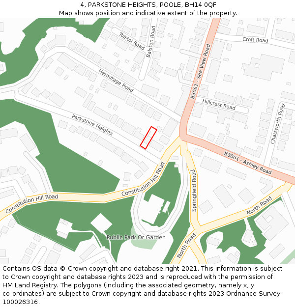 4, PARKSTONE HEIGHTS, POOLE, BH14 0QF: Location map and indicative extent of plot
