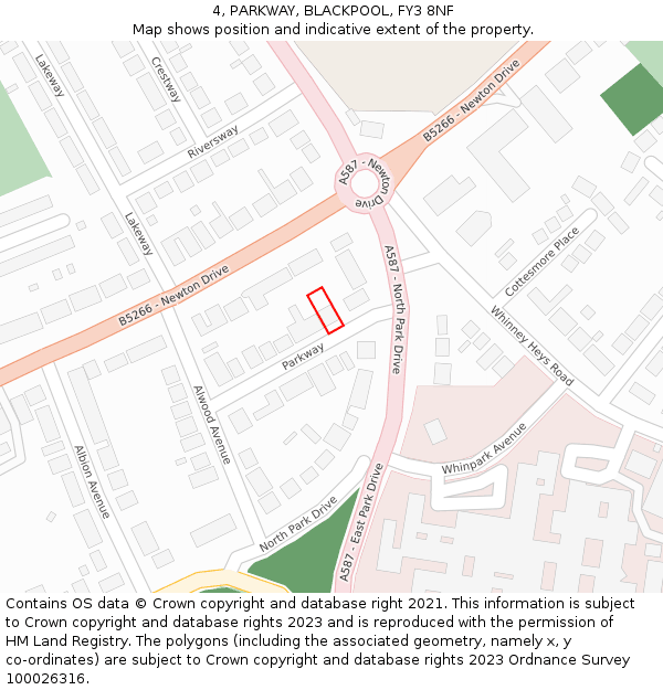 4, PARKWAY, BLACKPOOL, FY3 8NF: Location map and indicative extent of plot