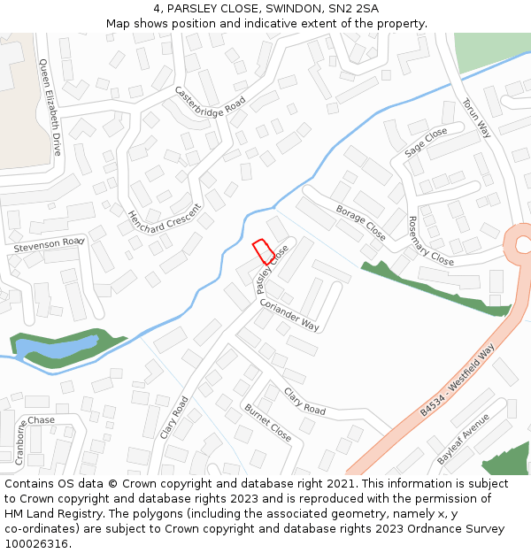 4, PARSLEY CLOSE, SWINDON, SN2 2SA: Location map and indicative extent of plot