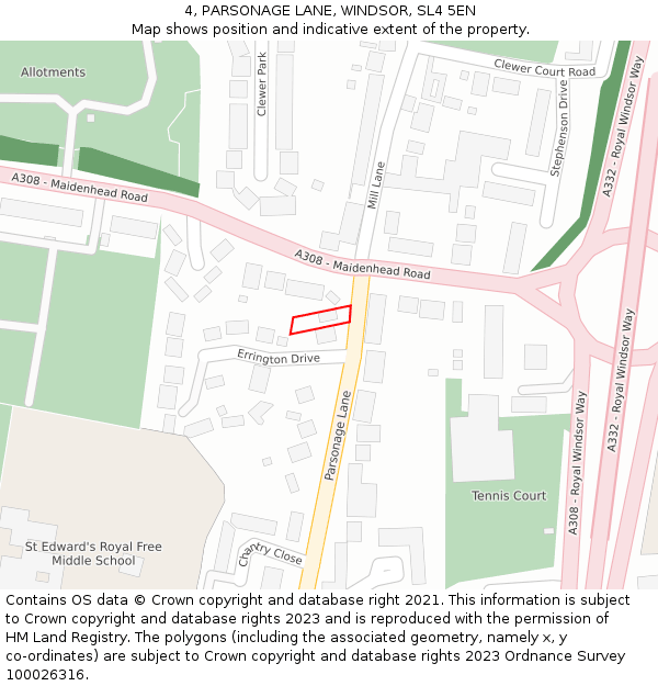 4, PARSONAGE LANE, WINDSOR, SL4 5EN: Location map and indicative extent of plot