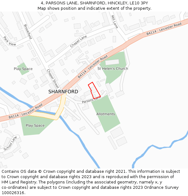 4, PARSONS LANE, SHARNFORD, HINCKLEY, LE10 3PY: Location map and indicative extent of plot