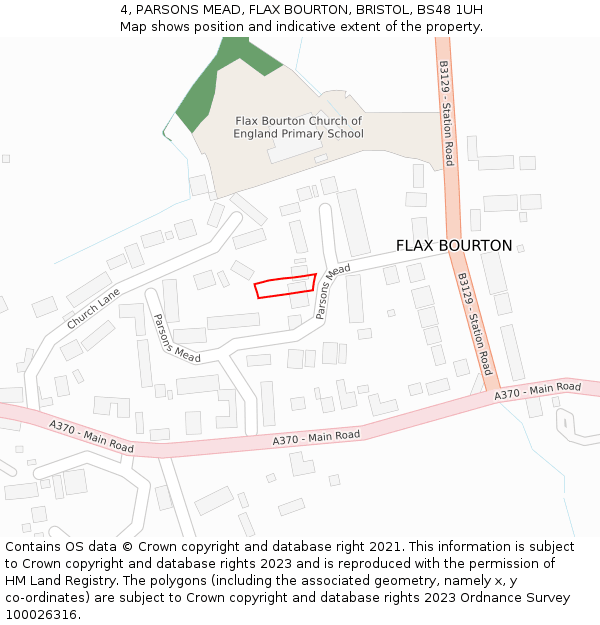 4, PARSONS MEAD, FLAX BOURTON, BRISTOL, BS48 1UH: Location map and indicative extent of plot