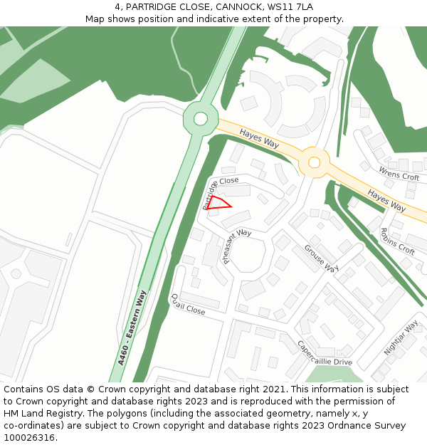 4, PARTRIDGE CLOSE, CANNOCK, WS11 7LA: Location map and indicative extent of plot