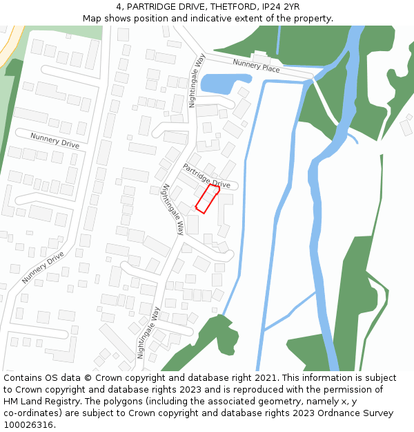 4, PARTRIDGE DRIVE, THETFORD, IP24 2YR: Location map and indicative extent of plot