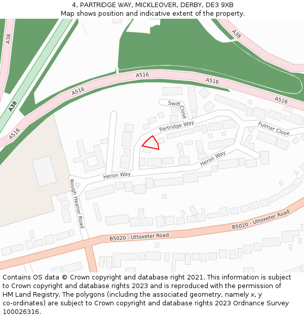 4, PARTRIDGE WAY, MICKLEOVER, DERBY, DE3 9XB: Location map and indicative extent of plot