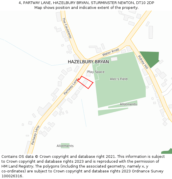 4, PARTWAY LANE, HAZELBURY BRYAN, STURMINSTER NEWTON, DT10 2DP: Location map and indicative extent of plot