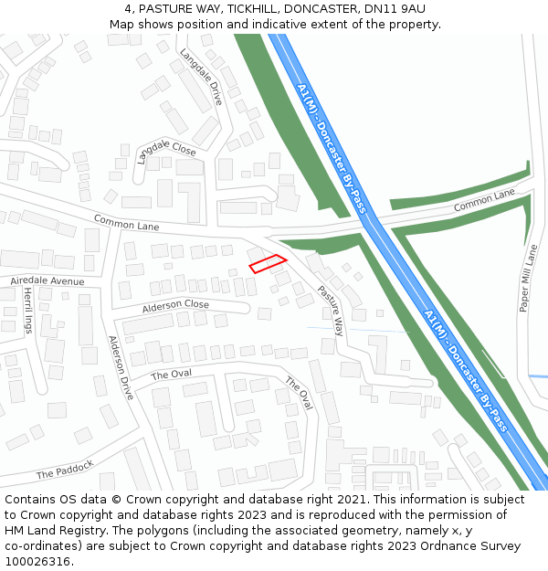 4, PASTURE WAY, TICKHILL, DONCASTER, DN11 9AU: Location map and indicative extent of plot