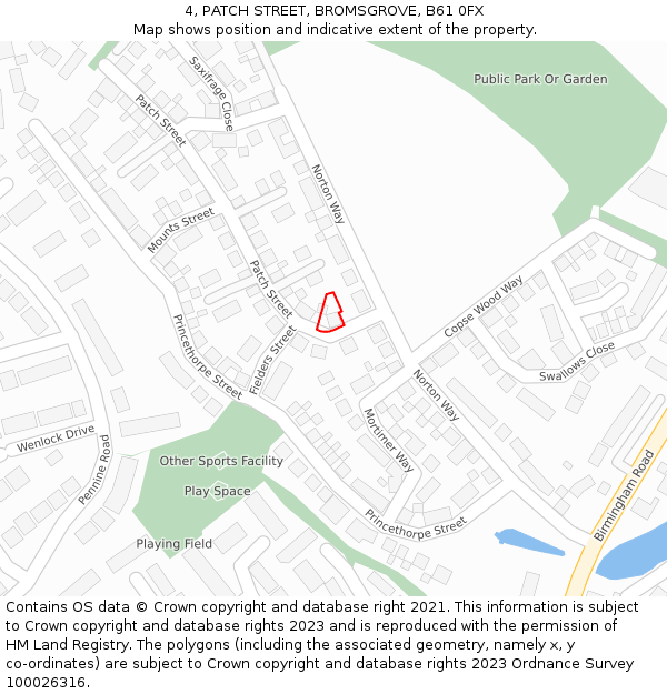 4, PATCH STREET, BROMSGROVE, B61 0FX: Location map and indicative extent of plot