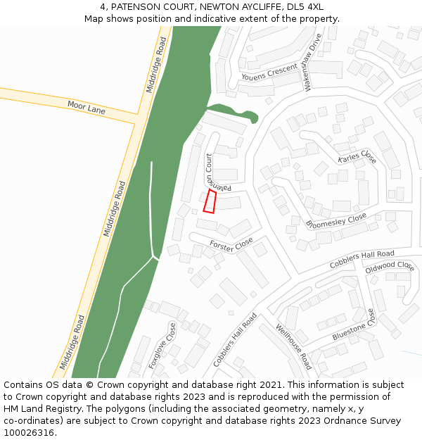 4, PATENSON COURT, NEWTON AYCLIFFE, DL5 4XL: Location map and indicative extent of plot