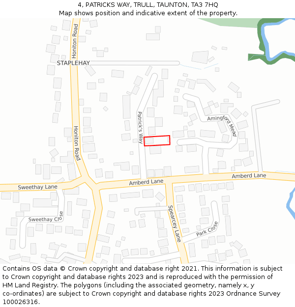 4, PATRICKS WAY, TRULL, TAUNTON, TA3 7HQ: Location map and indicative extent of plot