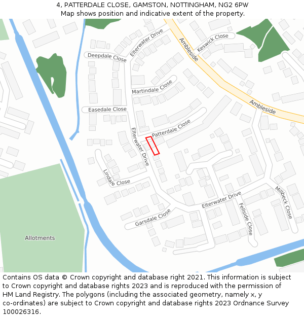 4, PATTERDALE CLOSE, GAMSTON, NOTTINGHAM, NG2 6PW: Location map and indicative extent of plot