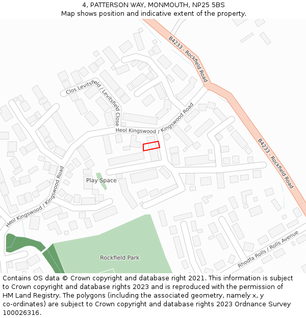 4, PATTERSON WAY, MONMOUTH, NP25 5BS: Location map and indicative extent of plot