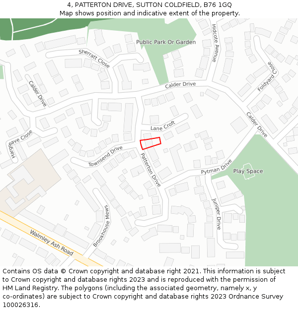4, PATTERTON DRIVE, SUTTON COLDFIELD, B76 1GQ: Location map and indicative extent of plot