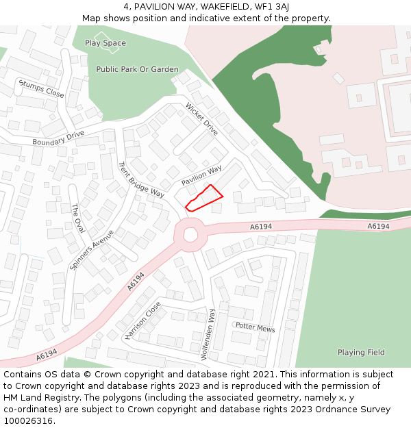 4, PAVILION WAY, WAKEFIELD, WF1 3AJ: Location map and indicative extent of plot