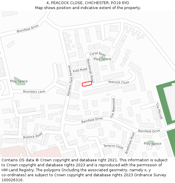 4, PEACOCK CLOSE, CHICHESTER, PO19 6YD: Location map and indicative extent of plot
