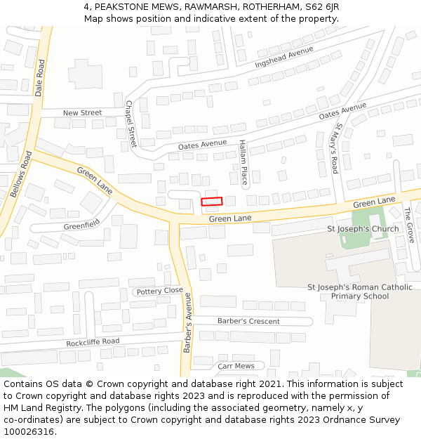 4, PEAKSTONE MEWS, RAWMARSH, ROTHERHAM, S62 6JR: Location map and indicative extent of plot